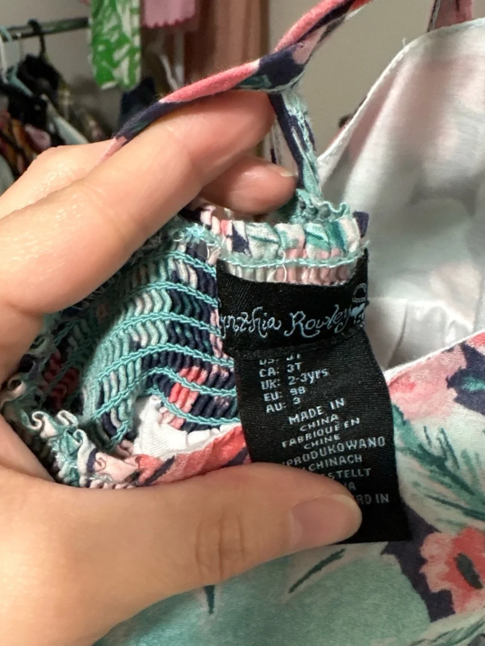 Cynthia Rowley Girls Floral Cross-Back Dress in Pink & Teal